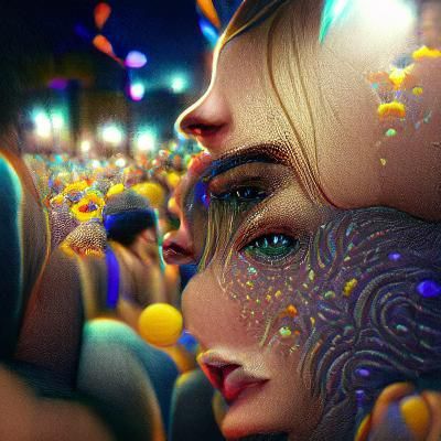 Kinetic Pointillism Painting of a Sea of People