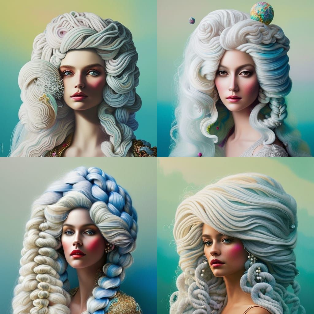 Yarn-Hair Nordic Girl in Surrealist Abstract Art