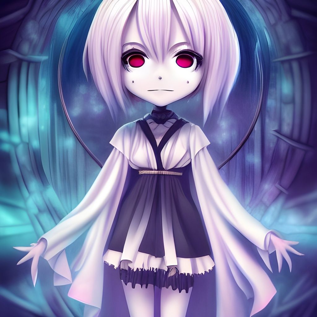 Chibi Ghost in Fantasy World: Anime Horror Poster