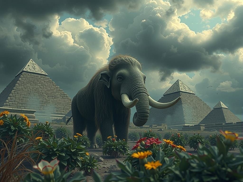 Woolly Mammoth in Ancient Pyramids, Hyperrealistic Abstract ...
