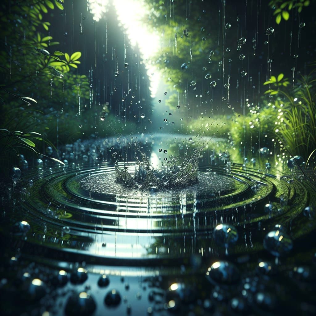 Mesmerizing Raindrop Ripple Effects in Tranquil Nature Scene