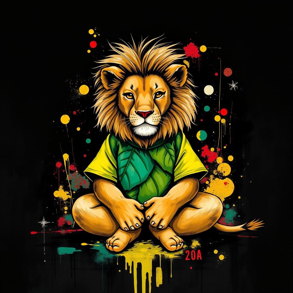 Whimsical Lion in Vibrant Graffiti Style