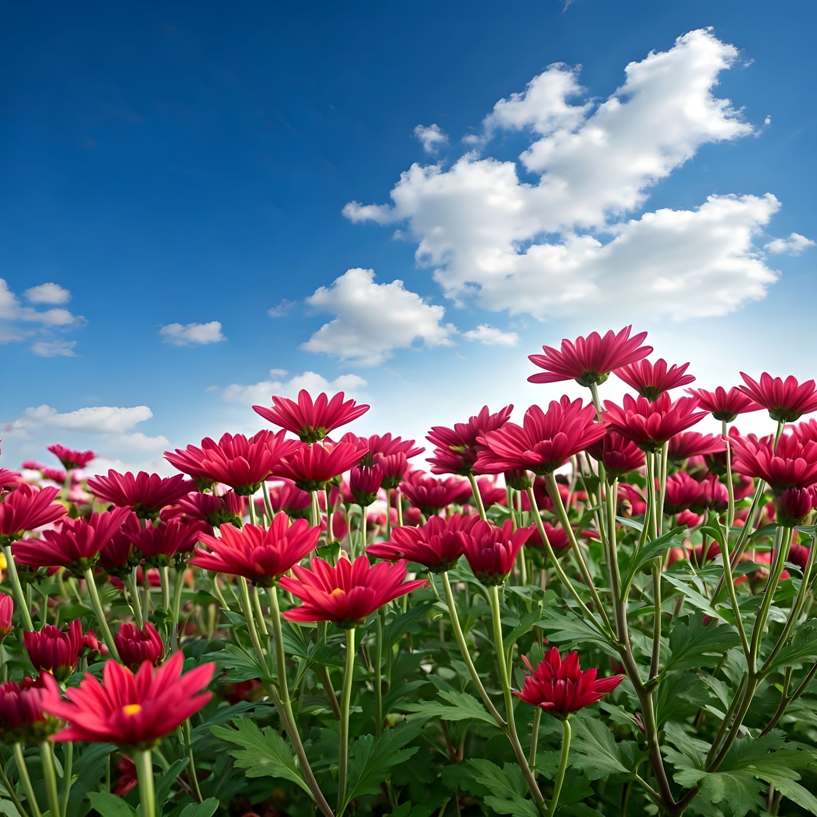 Chrysanthemum Garden Under Blue Sky: Realistic Photo