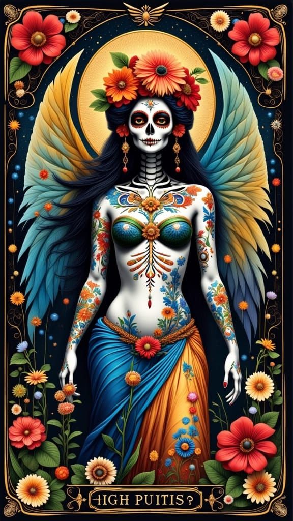 Elaborate Sugar Skull Fairy as Tarot Card