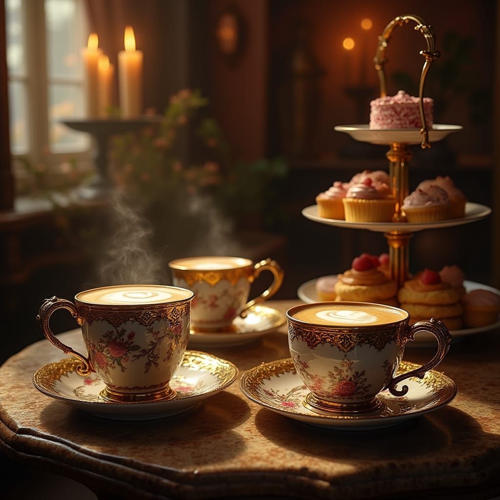 Opulent Baroque Cafe Interior With Whimsical Mugs and High T...