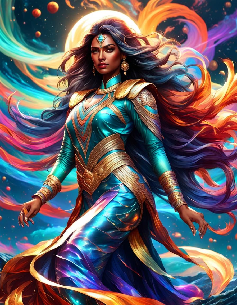 Indian Fantasy Beauty in Cosmic Setting: Dark Fantasy Art