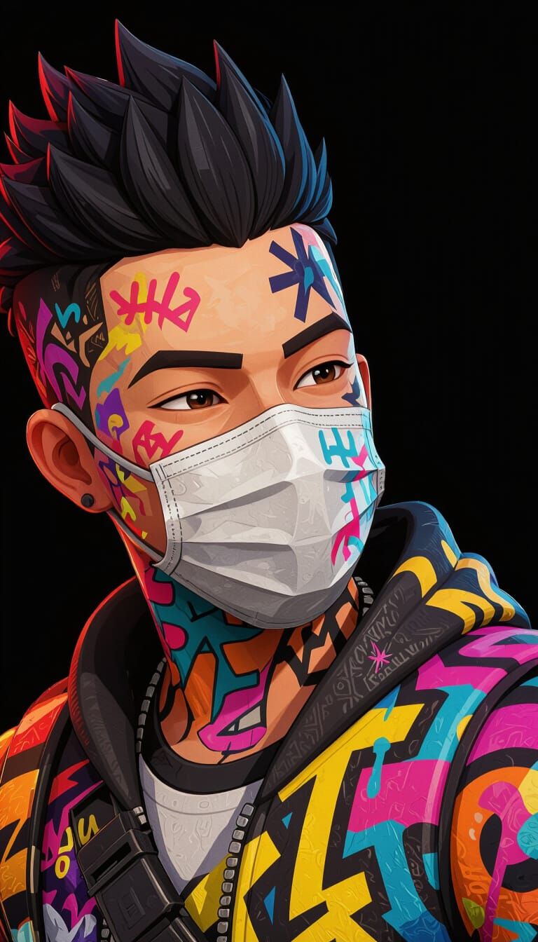 Graffiti Street Art Character in Anime Manga Style