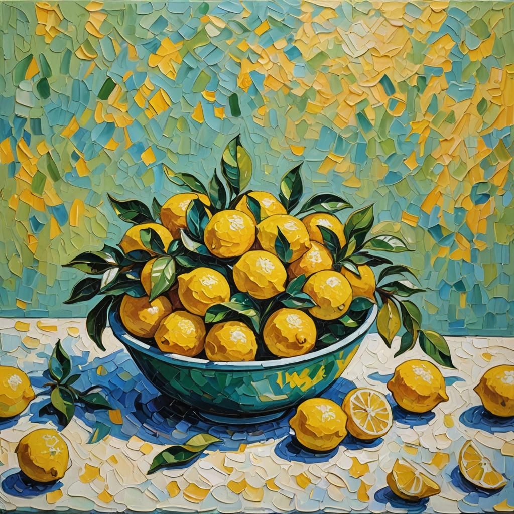 Lemon Bowl in Expressionist Oil Painting Style