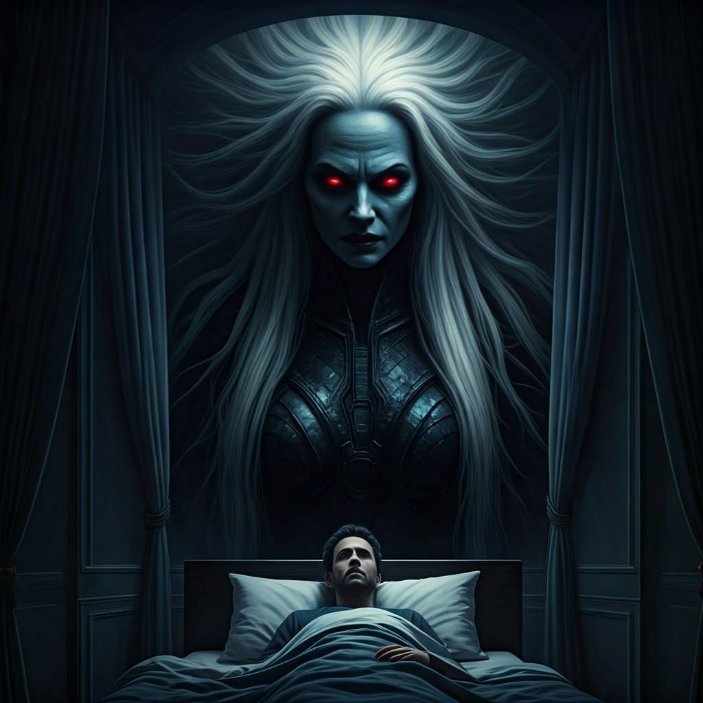 Eerie Dark Entity Looms Over a Frozen Victim in a Haunting D...