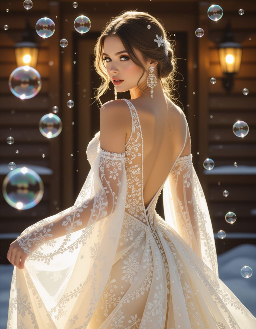 Soap Bubble Woman in Flowing Gown