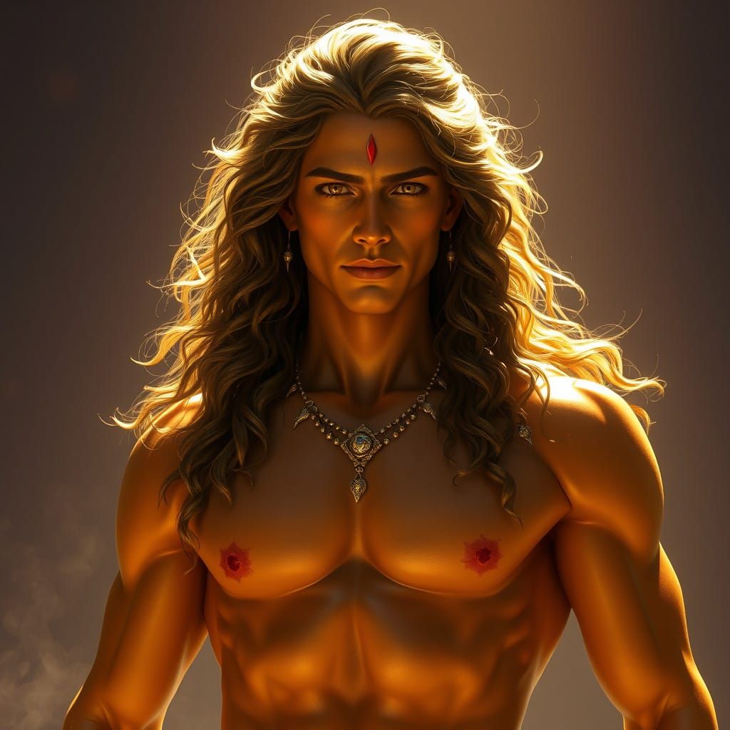 Golden God Karna - Epic Fantasy Art in Vibrant Colors