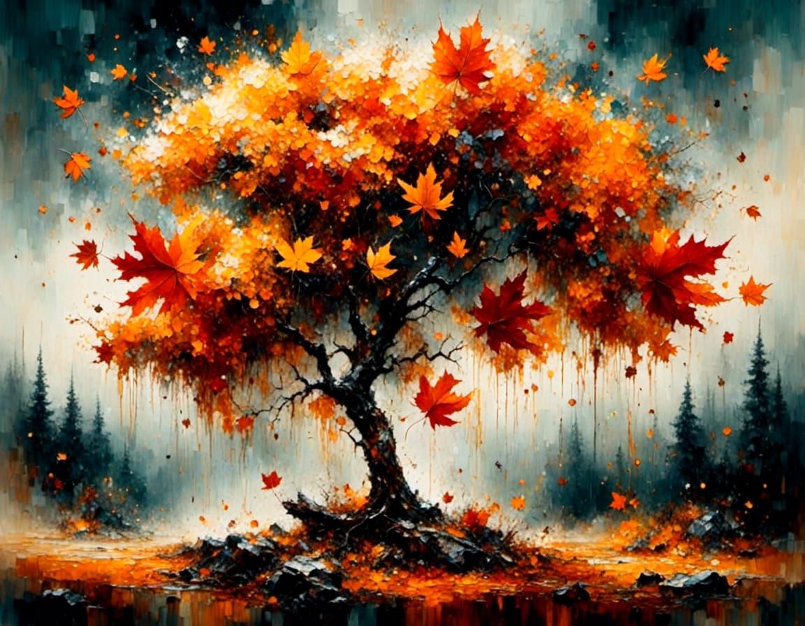 Autumn Maple Leaves Falling with Grunge Texture