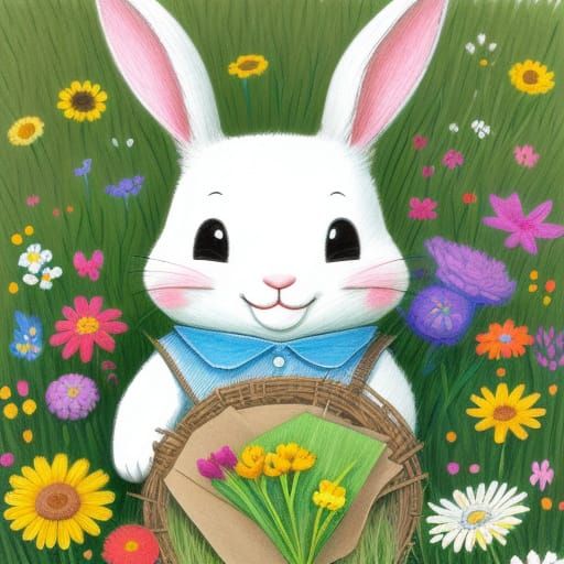 Charming Storybook Rabbit in Whimsical Crayon Drawing