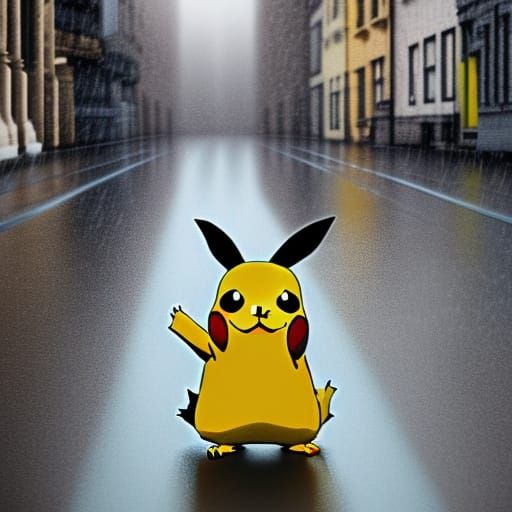 Pikachu in Rainy Street: A Realistic HD Rendering