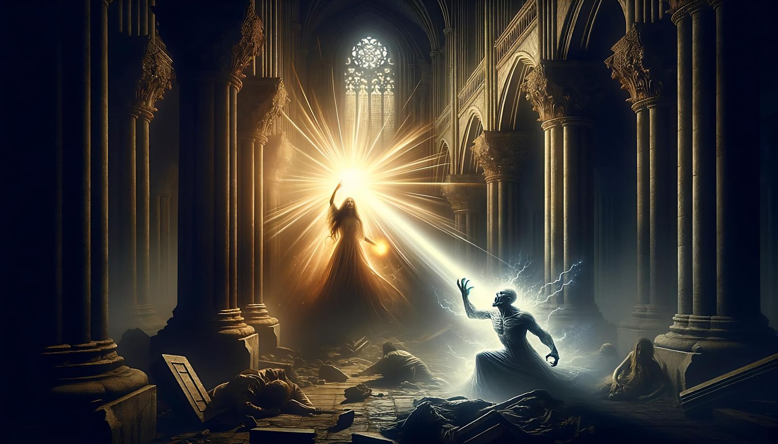 Radiant Light in Gothic Cathedral Fantasy Scene