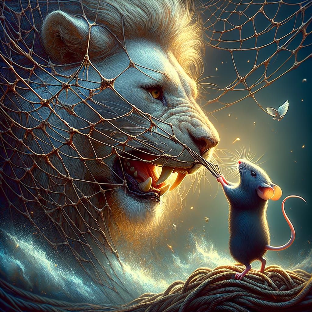 Mouse Frees Lion: Hyperrealistic Fantasy Concept Art