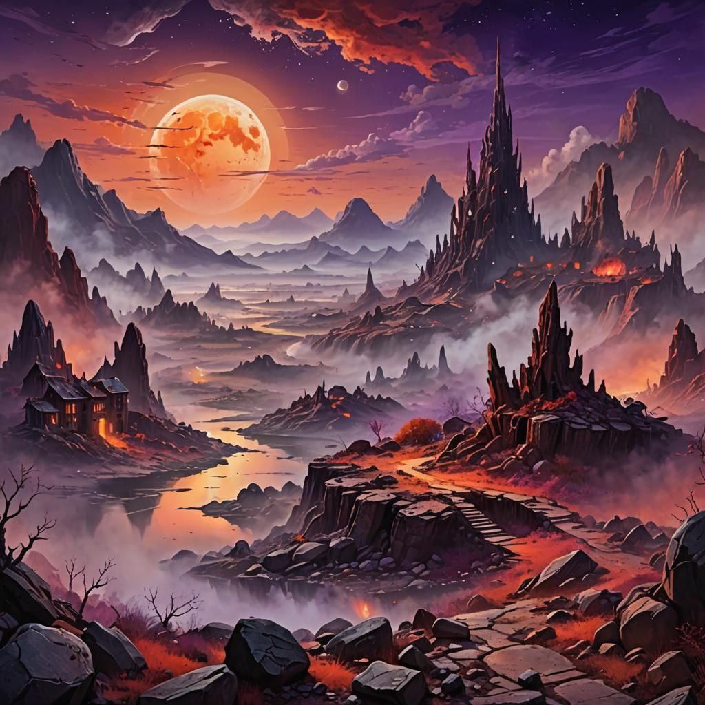 Dreamlike Alien Landscape with Red Sky