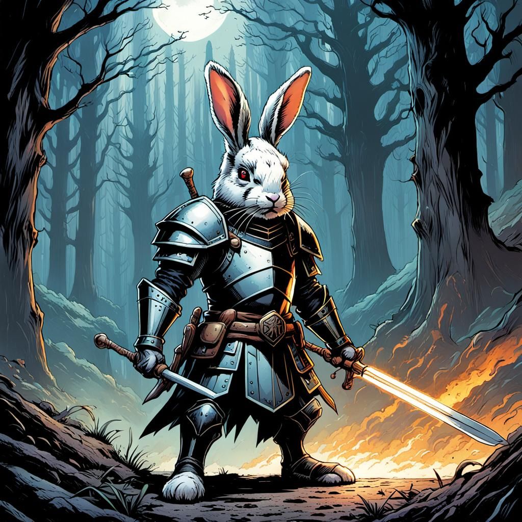 Rabbit Knight in Comic Book Style Art