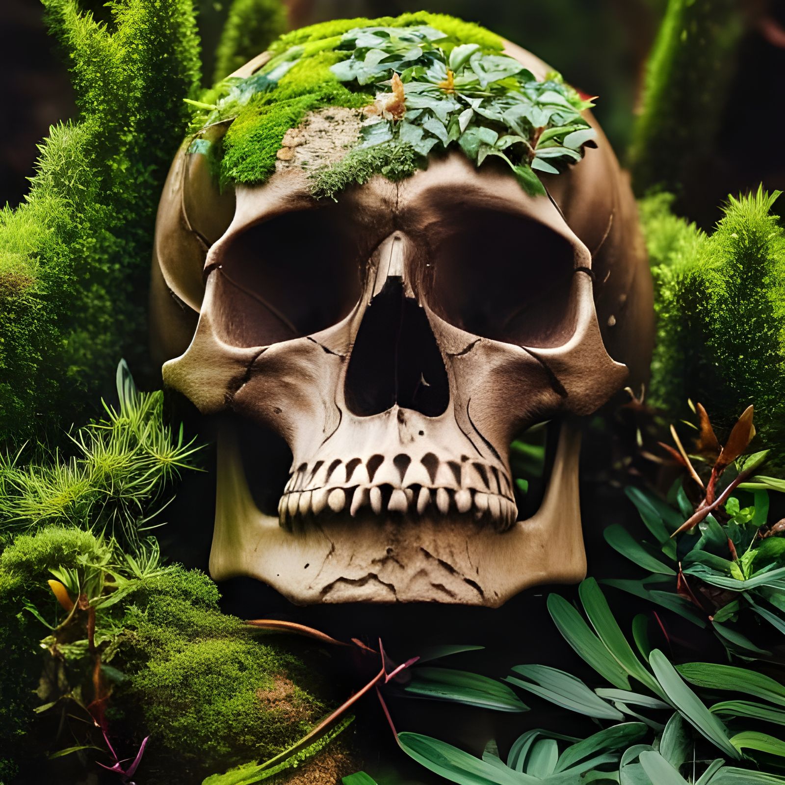 Skull with Plants, Fantasy Digital Art