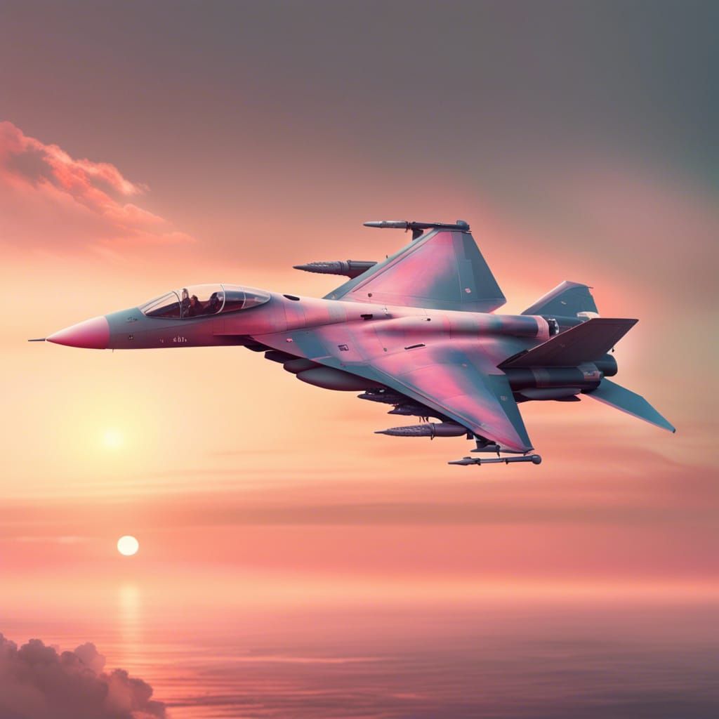 Fighter Jet Sunset in Pastel Colors