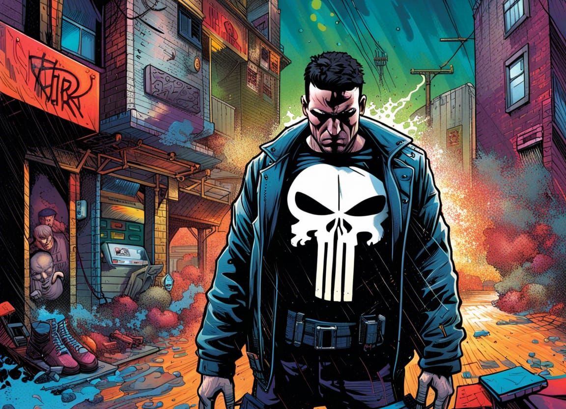 Punisher Graffiti Art in Comic Book Style