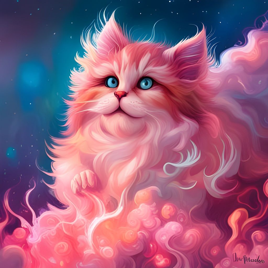 Detailed Cotton Candy Cat Digital Art