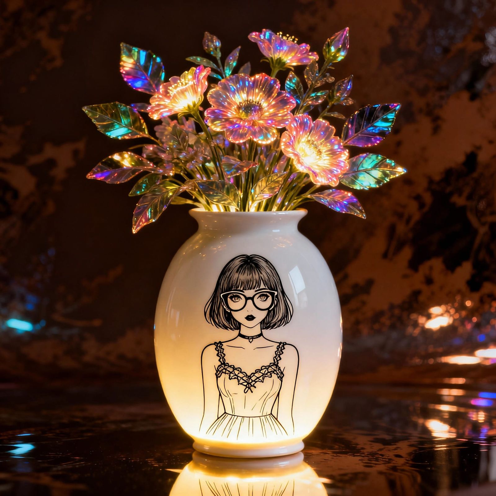 Gothgirl Figure on Ceramic Vase in Fabergé Style