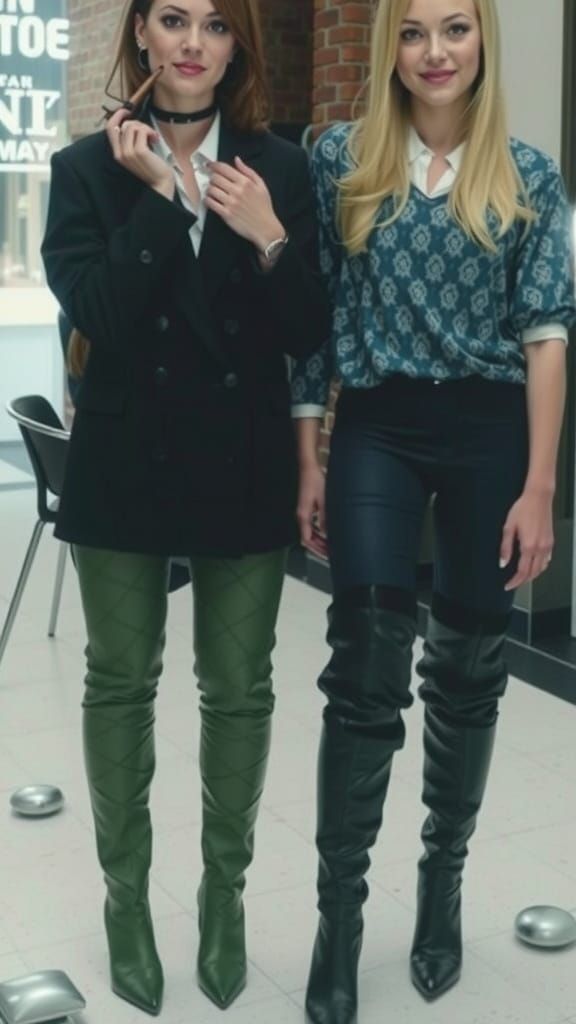 Film Noir Ladies in Futuristic Landscape