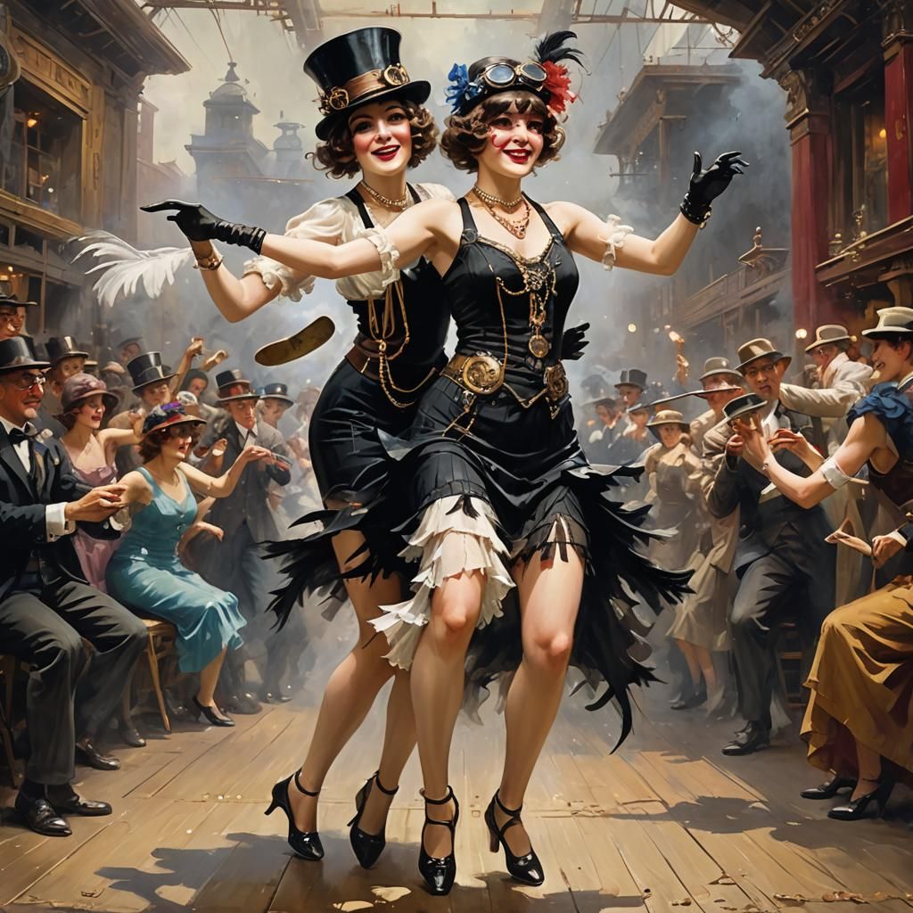 Steampunk Flapper Dancer in Pino Daeni Style