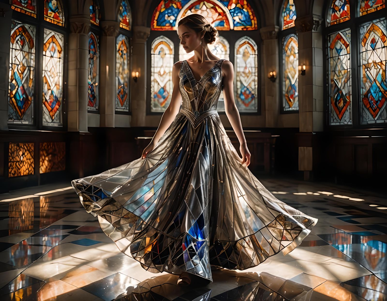 Ballroom Dancer in Stained Glass Dress