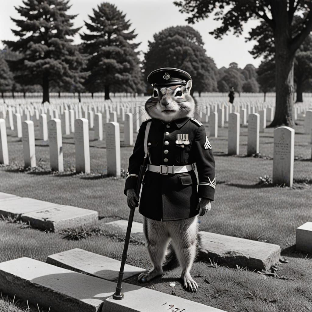 Chipmunk Soldier Honors Fallen Comrades in Black and White