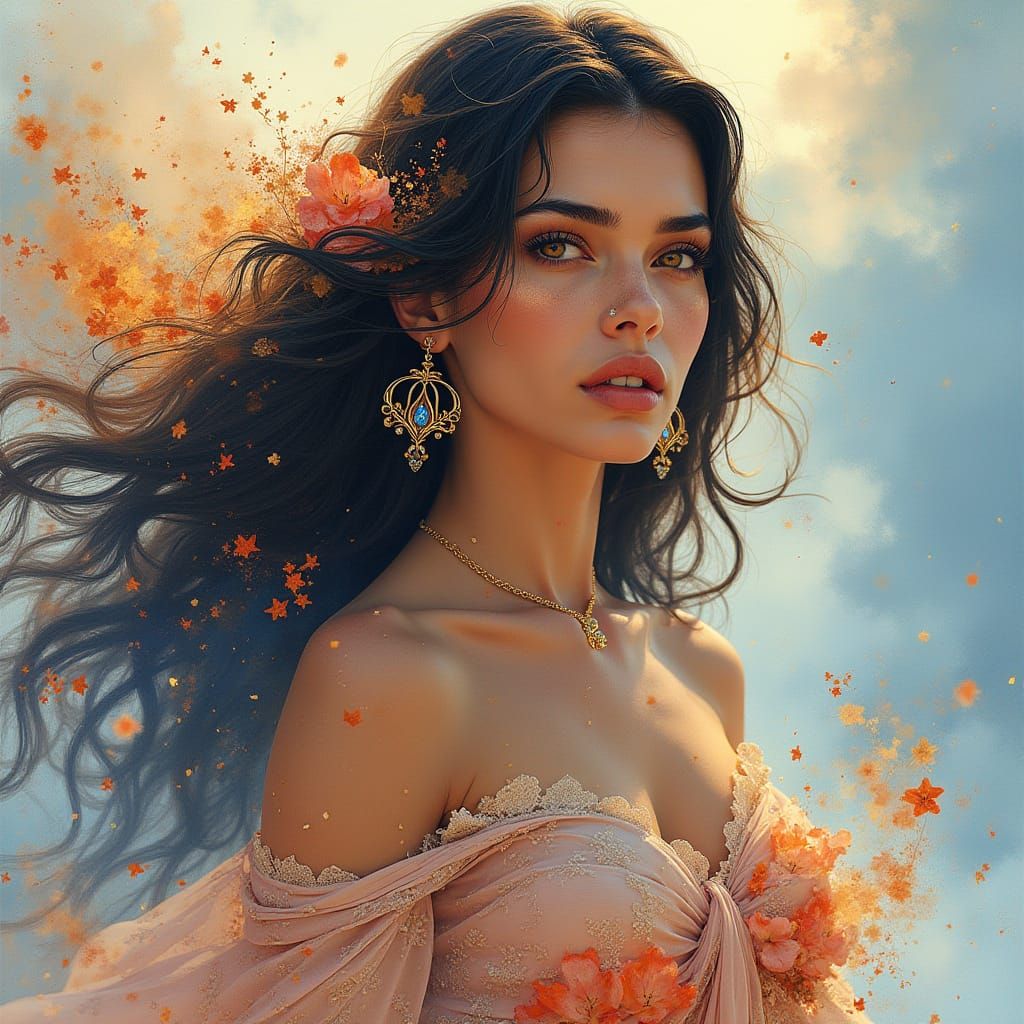 Empress of Vibrant Skies in Watercolor Style