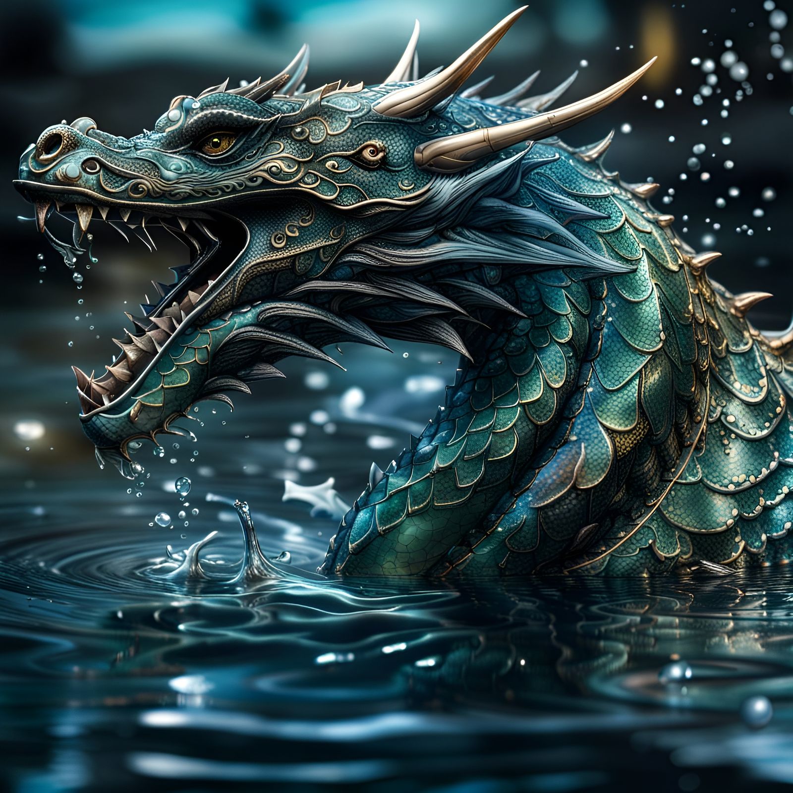 Shimmering Water Dragon in Hyperrealistic Detail