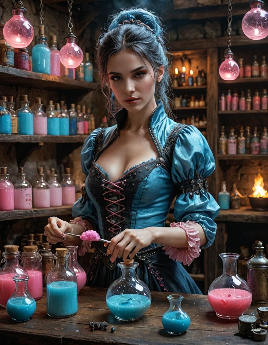 Gothic Potion Maker in Medieval D&D Style