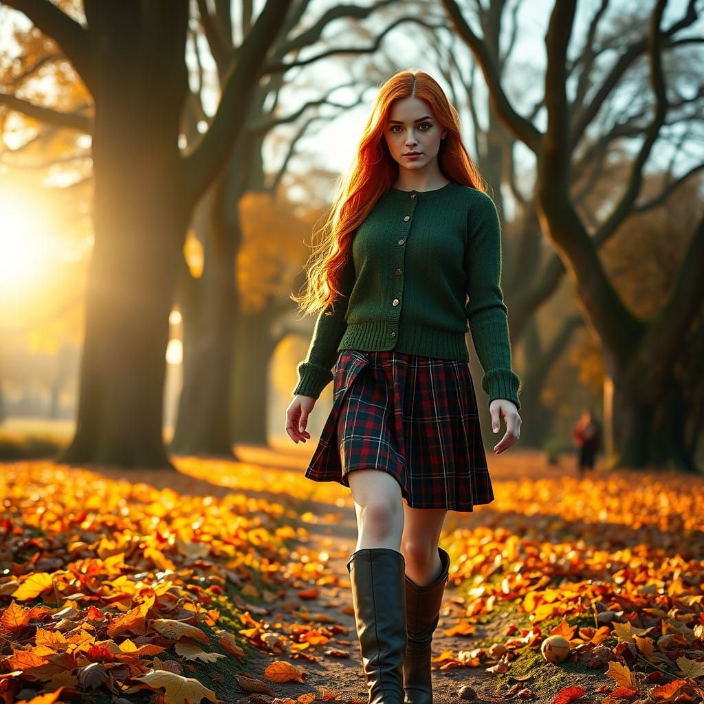 Irish Goddess Strolls Through Autumnal Paradise