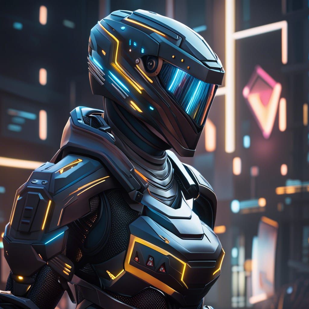 Armored Robot with Bots in Background