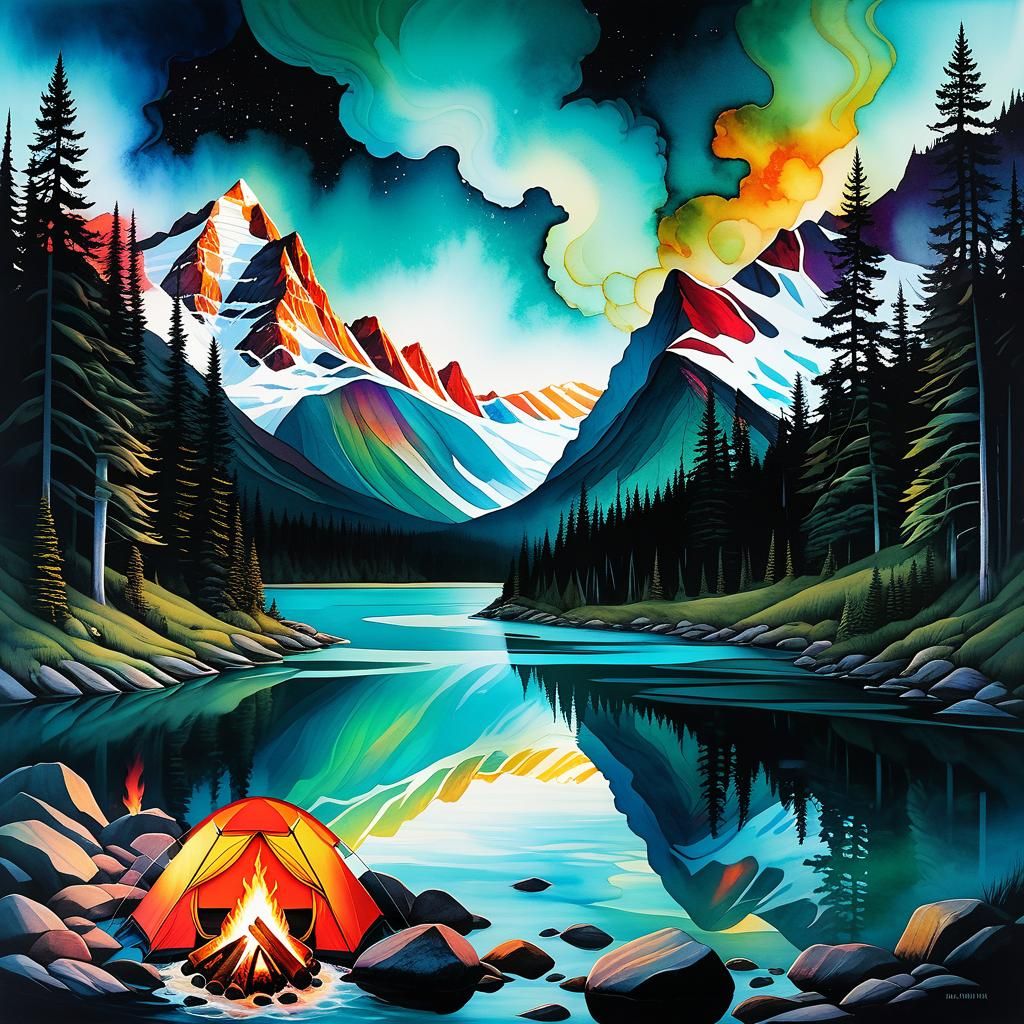 Wilderness Campfire Double Exposure Collage