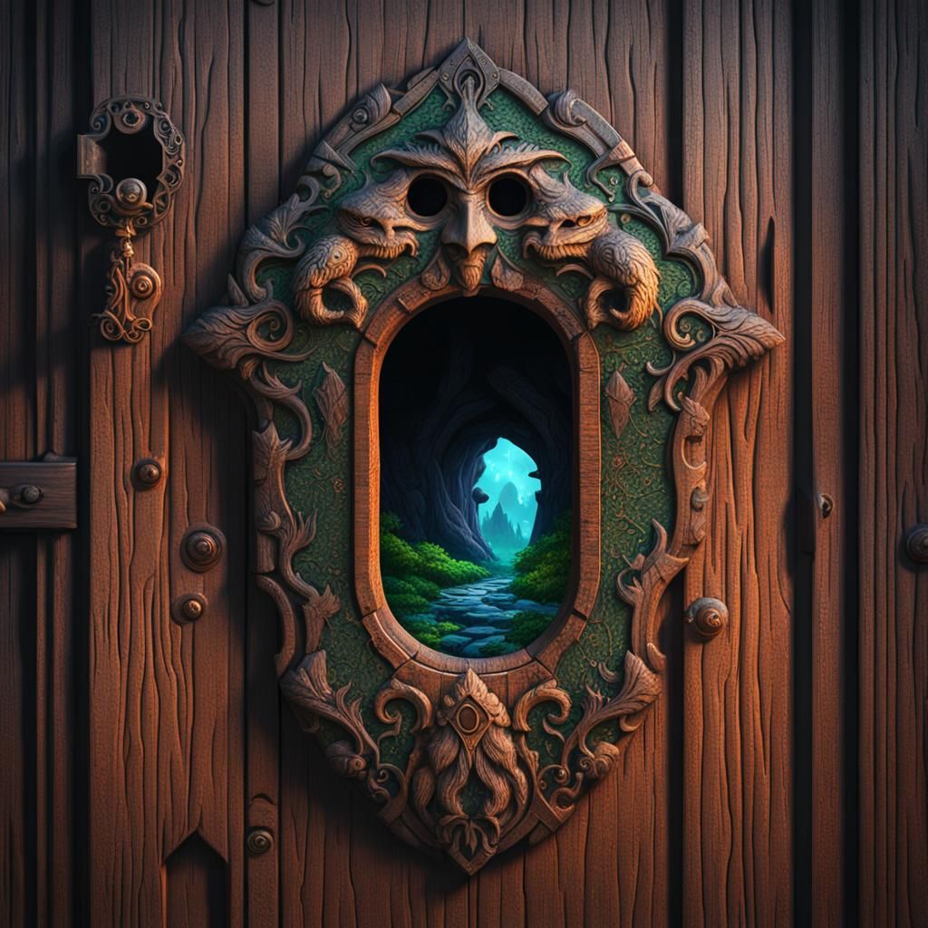 Enchanted Forest Through Keyhole: Hyperdetailed Concept Art