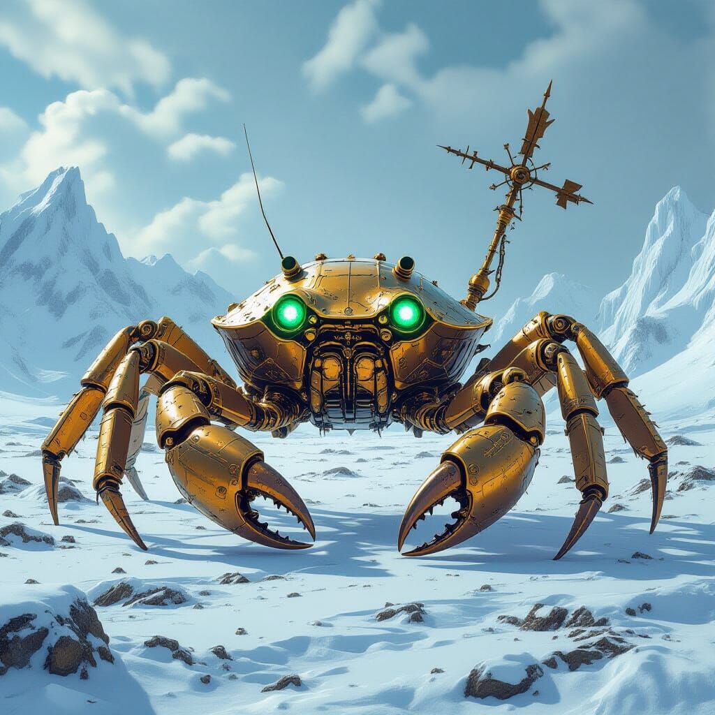 Steampunk Crab Scuttling Across Arctic Wasteland