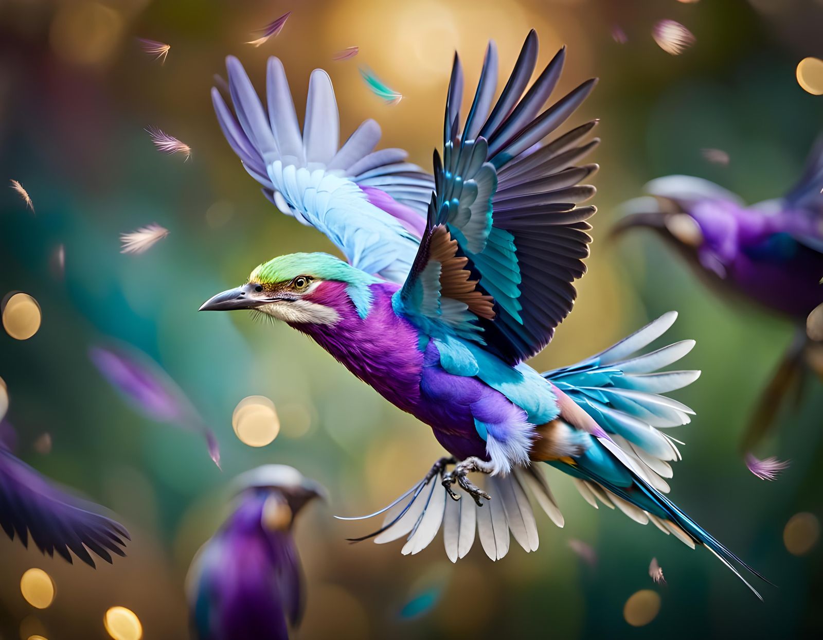African Lilac Breasted Roller in Flight