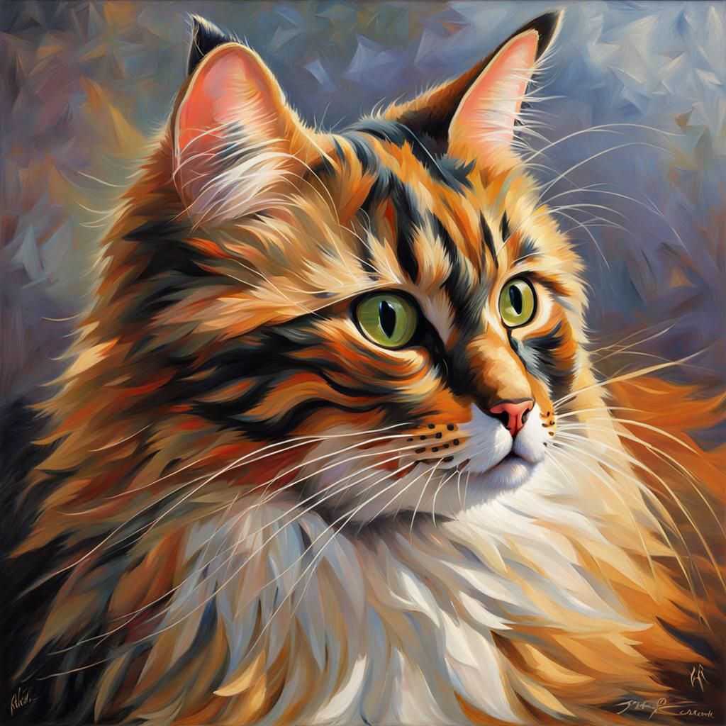 Impressionist Portrait of a Tortoiseshell Cat