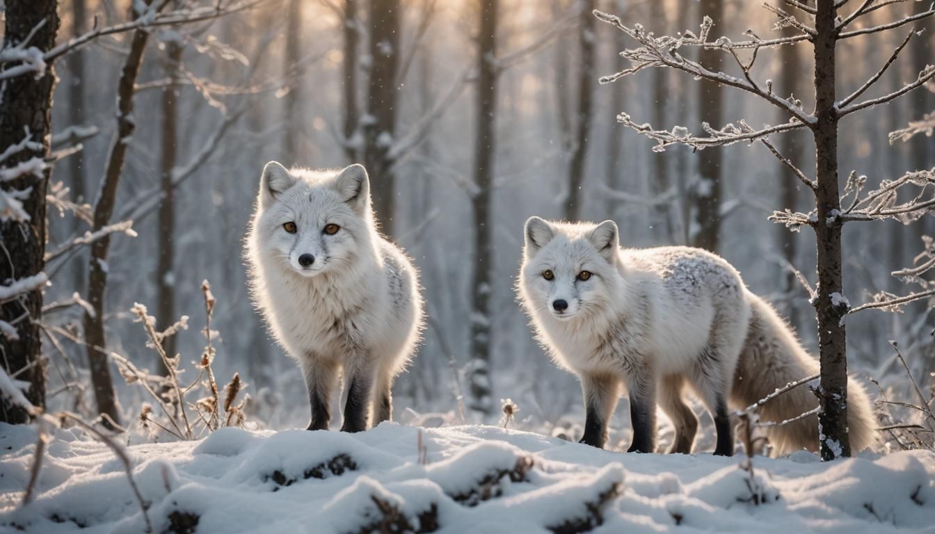 A pair of Arctic foxes