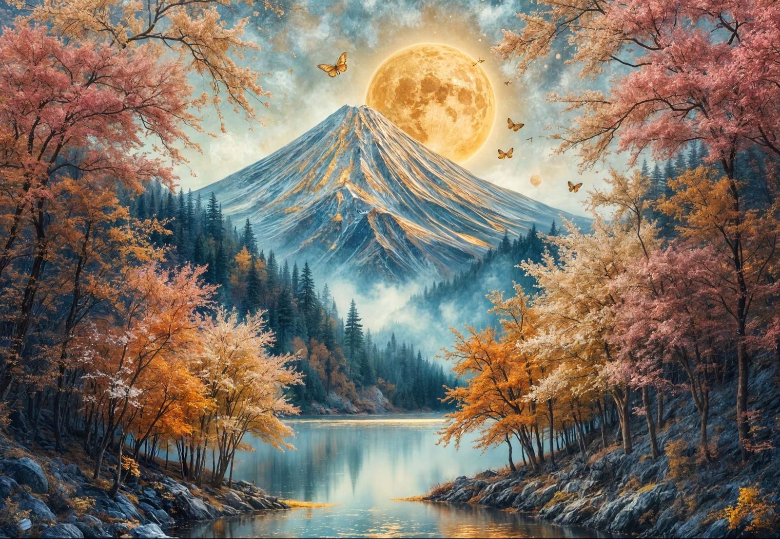 Dreamy Misty Mt Fuji Moonrise Collage