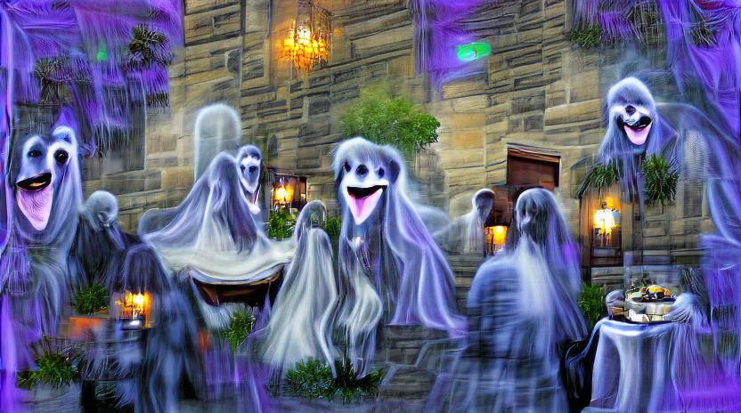 Eerie Haunted Mansion with Ghosts at Night