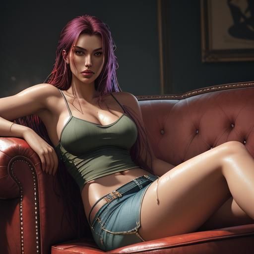Sensual Woman Lounging: Hyperrealistic Splash Art