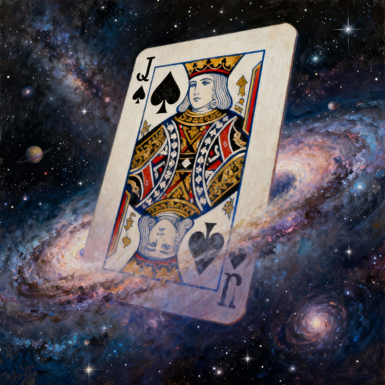 Queen of Spades Card in Starlit Void
