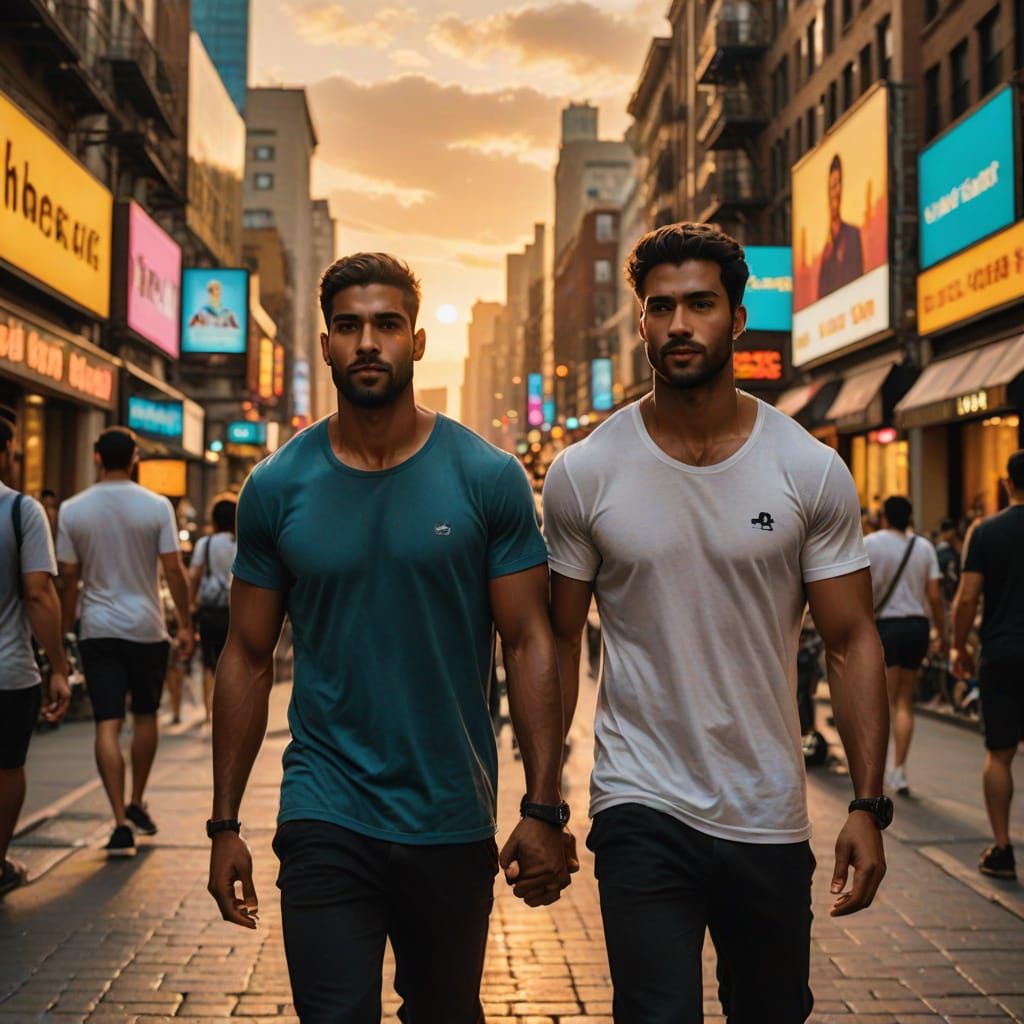 Gay Lovers Embrace in Vibrant Urban Setting