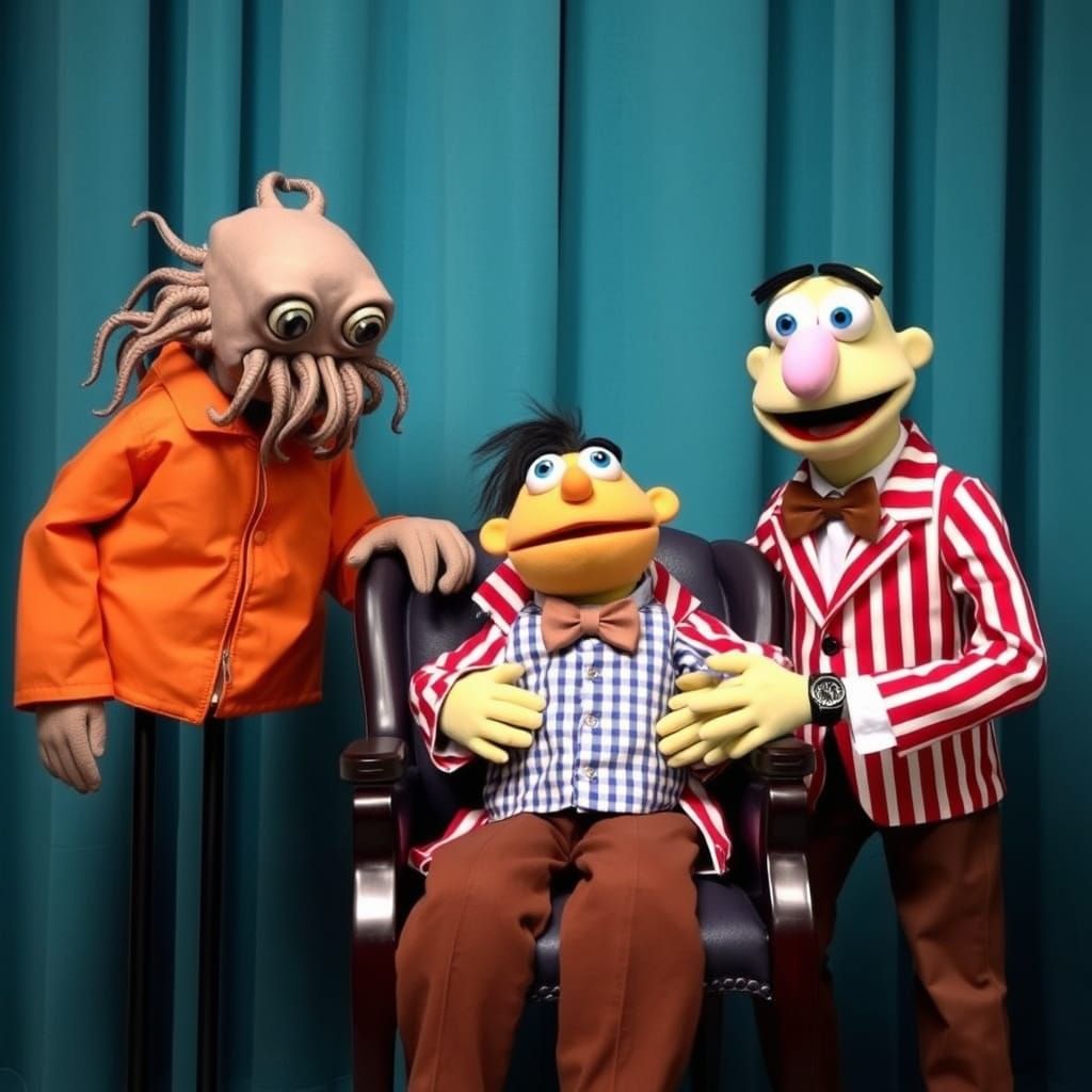 Whimsical Puppet Theater Scene in Vibrant Colors