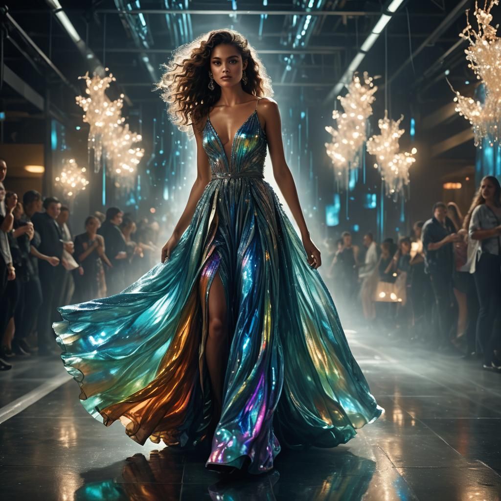 Iridescent Gown on Catwalk in Digital Painting
