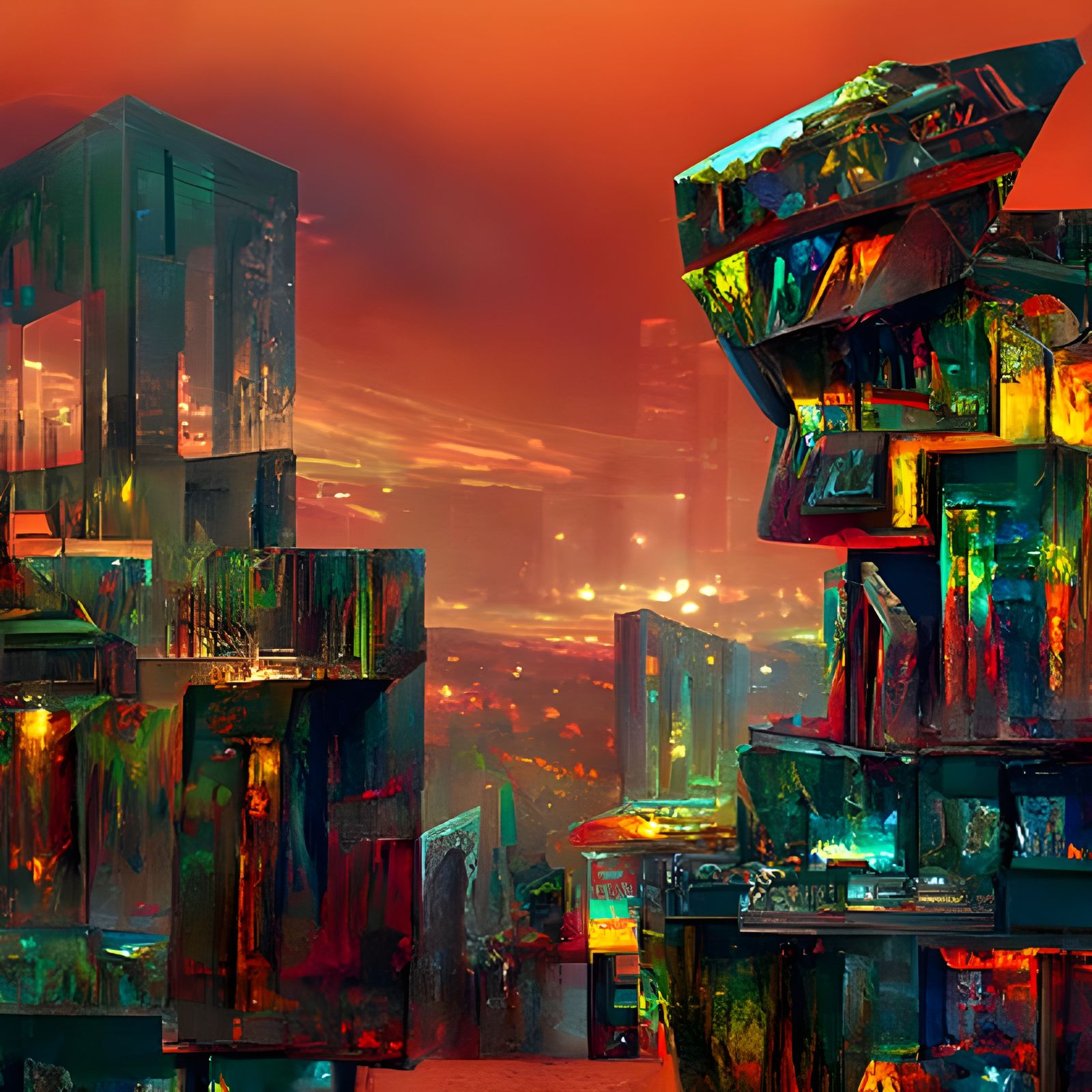Bismuth Brutalist Architecture in Cyberpunk Style
